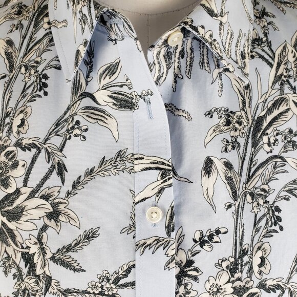 Talbots Non-Iron Fitted Cotton Toile Print Button Shirt Size 6 Light Blue Black - Picture 5 of 7